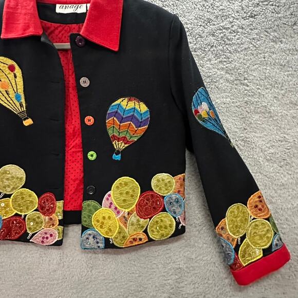 Vintage Anage Women's Small Jacket Hot Air Balloon Design Embroidered Sequins - Picture 3 of 13